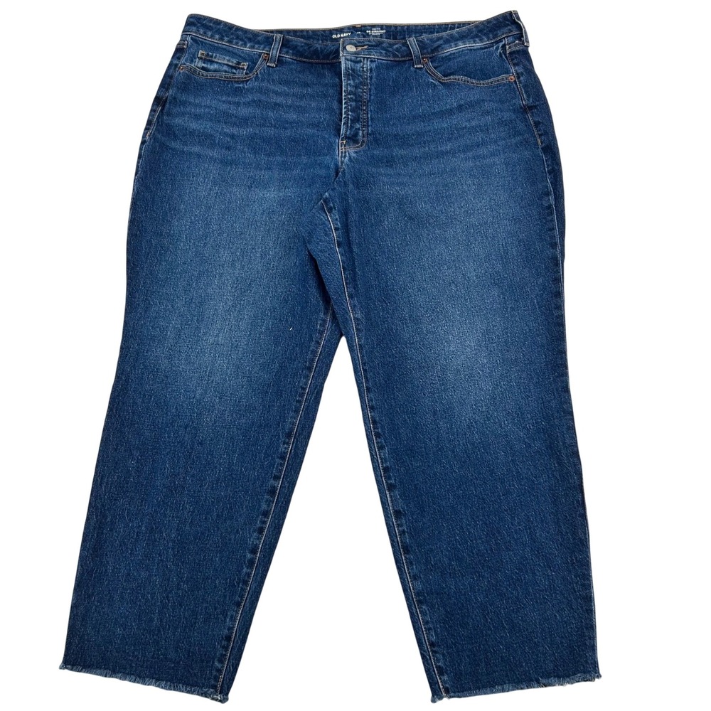 Old Navy OG Straight Jeans Women 20 Blue Denim High Rise Button Fly Raw Hem